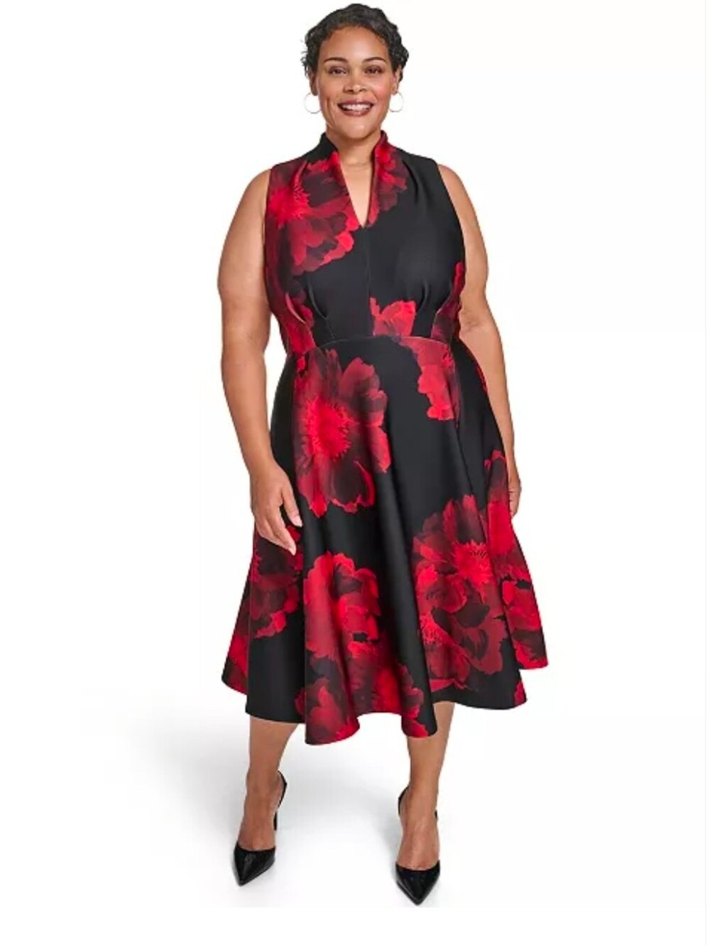 Calvin Klein Scuba Floral Fit and Flare Midi Dress Size 16 NWT